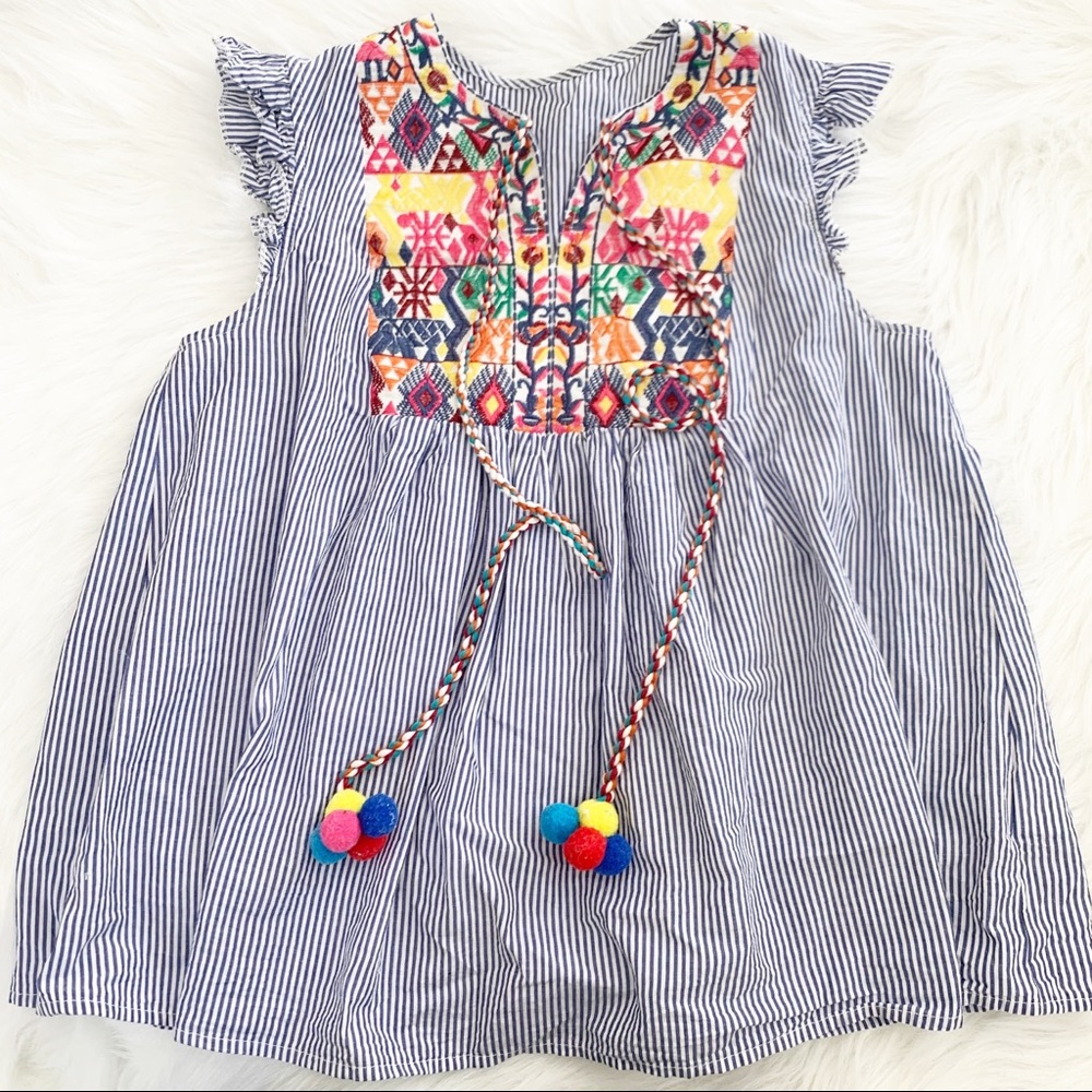 Embroidered stripe tassel top small